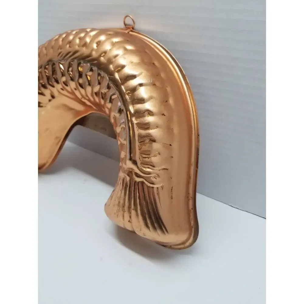 Vintage Large Copper Salmon Fish Jello Mold Bundt Pan Hangs